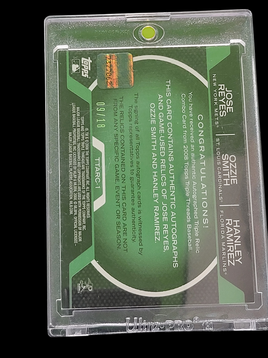 2008 Topps Ozzie Smith Hanley Ramirez Jose Reyes Green Auto Triple Relic /18