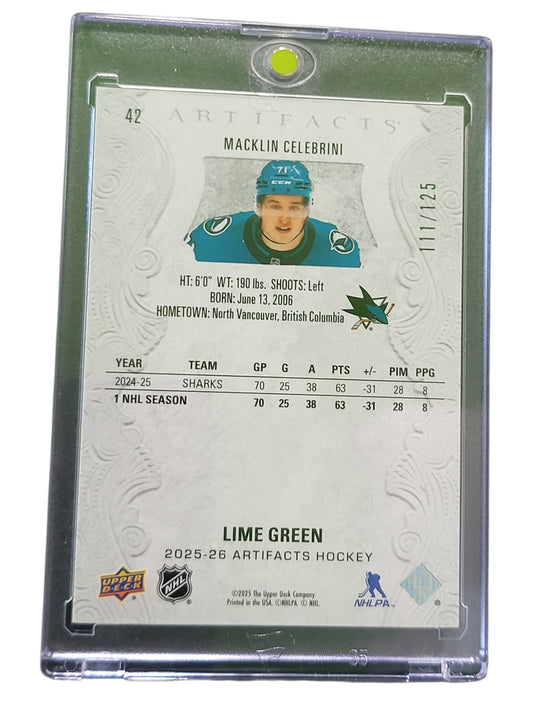 2025 Upper Deck Artifacts Macklin Celebrini #42 Lime Green 111/125