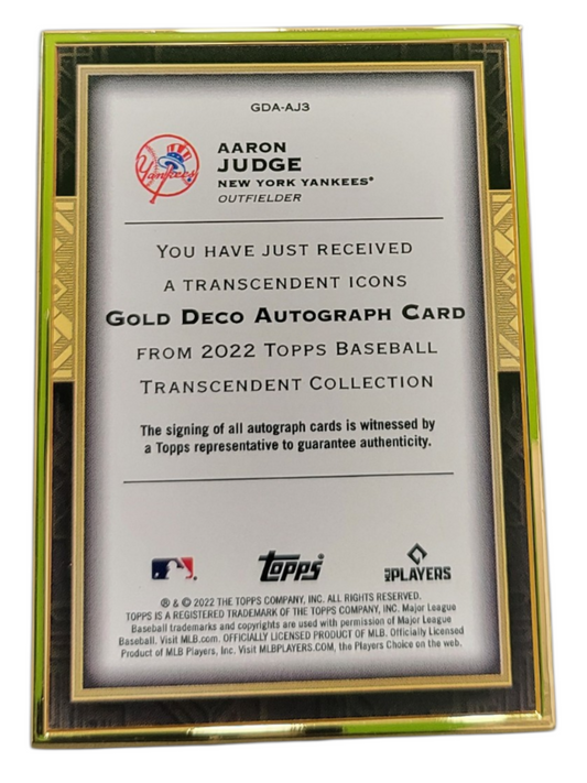 2022 Topps Transcendent Collection Aaron Judge #GDA-AJ3 Gold Deco