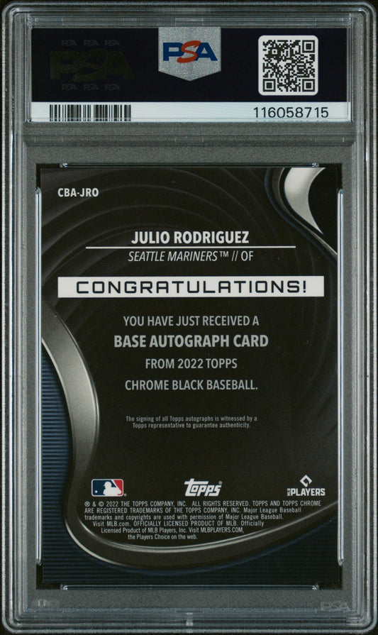 2022 Topps Chrome Black Autograph Gold Mini Diamond Refractor Julio Rodriguez #CBAJRO /50 PSA 10