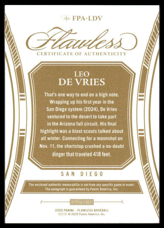 2025 Flawless Leo De Vries Patch Auto /20