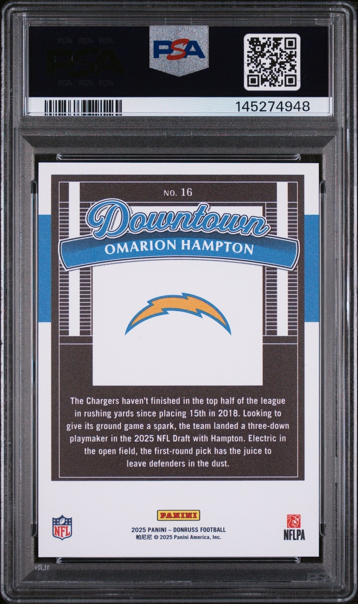 2025 Donruss Downtown Omarion Hampton #16 PSA 10