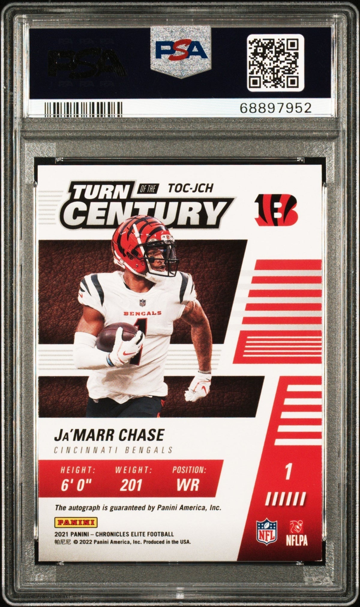 2021 Panini Chronicles Elite Turn of the Century Autographs Gold Ja'Marr Chase #TOCJCH PSA 8