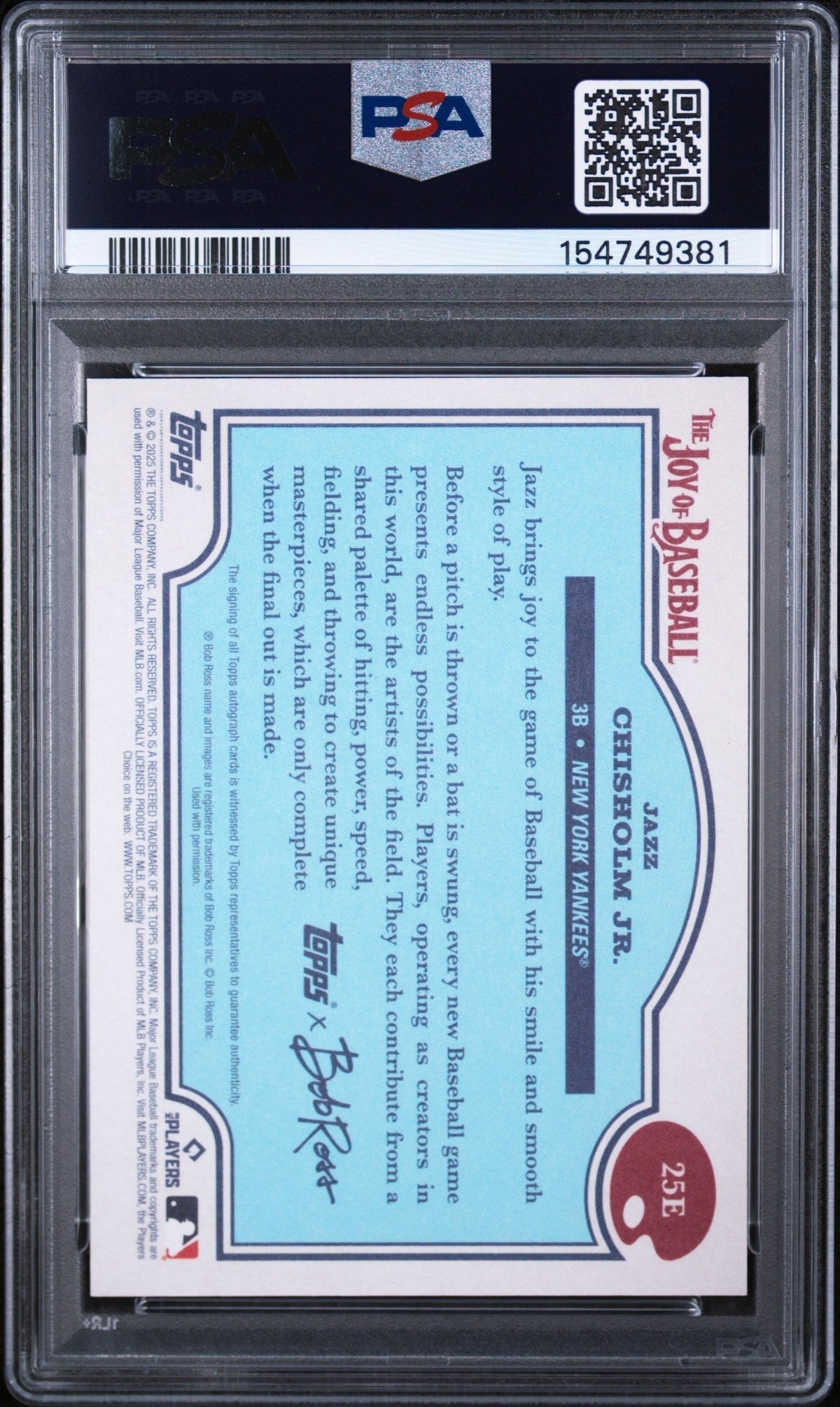 2025 Topps X Bob Ross the Joy of Baseball Autograph-Titanium White Jazz Chisholm Jr. #25E /35 PSA 10