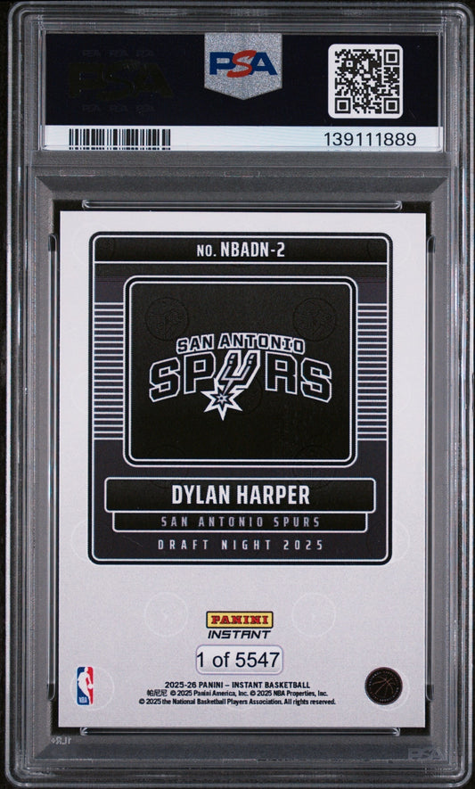 2025 Panini Instant Draft Night Dylan Harper #NBADN2 /5547 PSA 10
