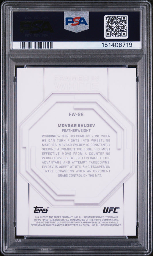 2025 Topps Finest UFC Framed In White Movsar Evloev #FW-28 PSA 10