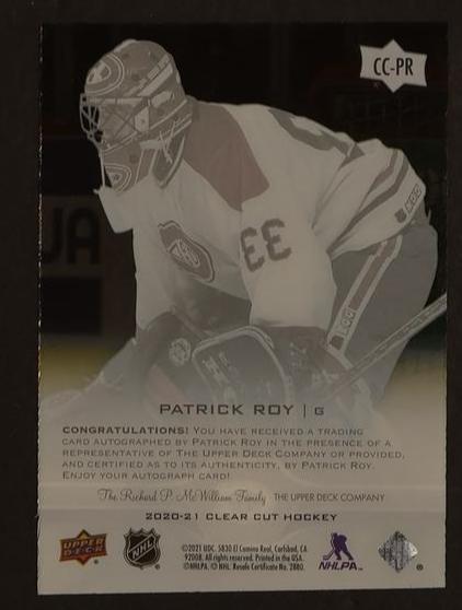 2020 Upper Deck Clear Cut Patrick Roy Auto #CC-PR