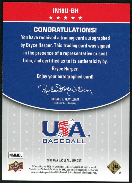 2009 Upper Deck USA Baseball Bryce Harper Blue Inscriptions