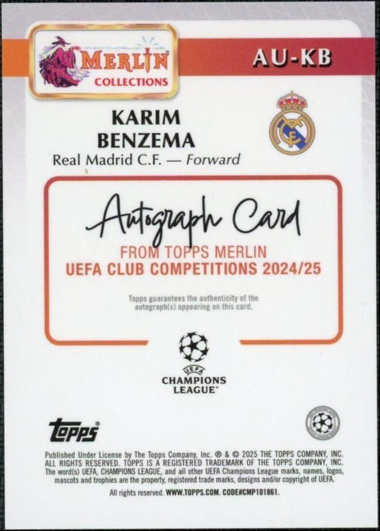 2024-25 Topps Merlin Chrome Karim Benzema Auto Black Refractor Mojo #/10