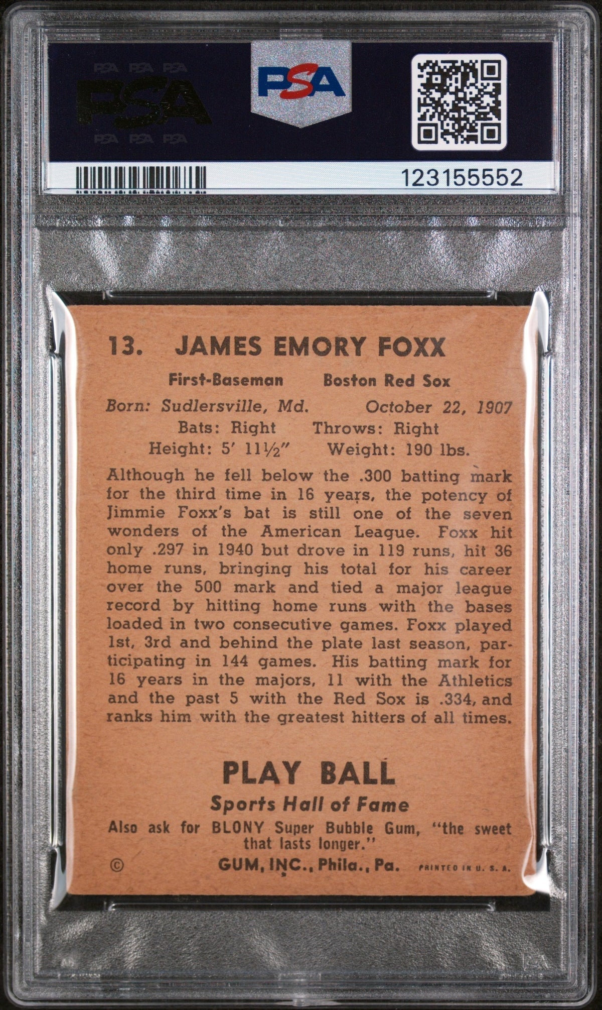 1941 Play Ball Jimmie Foxx #13 PSA 2