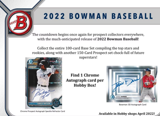 2022 Bowman Baseball Hobby Box