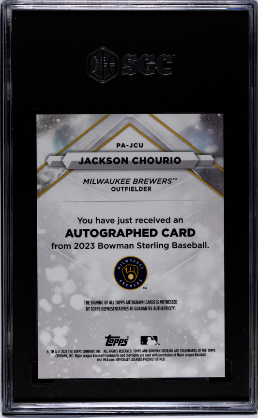 2023 Bowman Sterling Jackson Chourio #PA-JCU Orange Refractor SGC 9.5 Auto 10