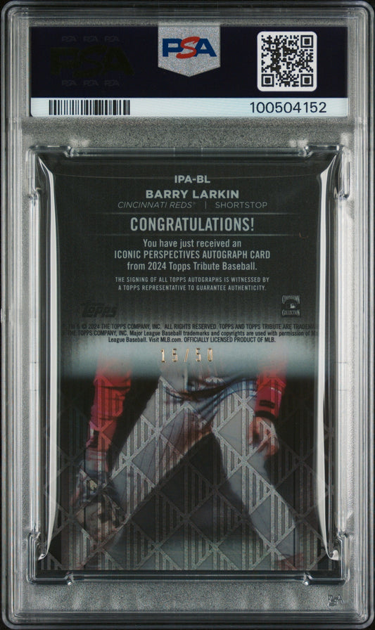 2024 Topps Tribute Iconic Perspectives Autographs Barry Larkin #IPABL PSA 10