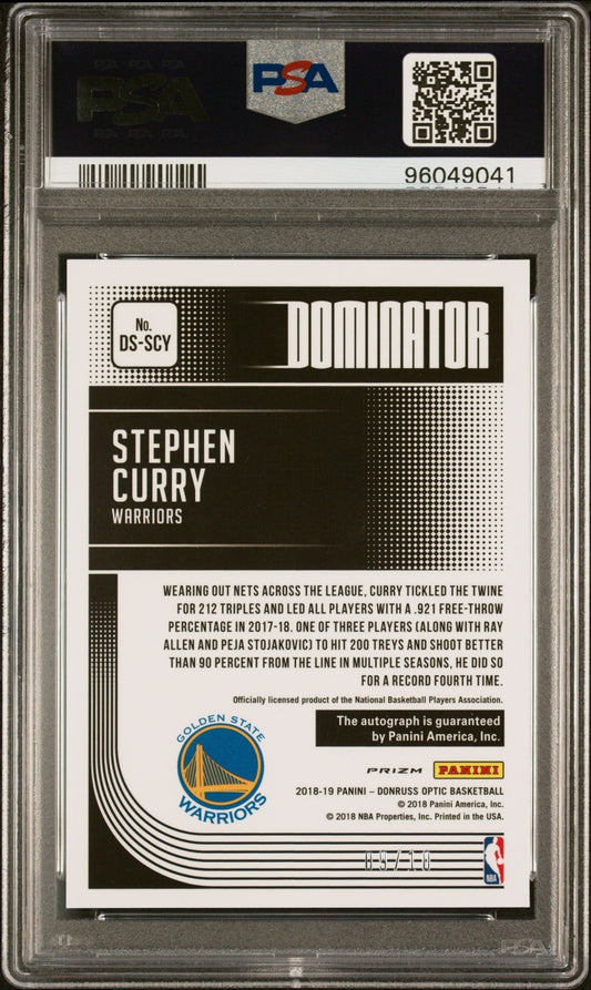 2018 Panini Donruss Optic Dominator Auto Stephen Curry #SCY SIG. Gold PSA