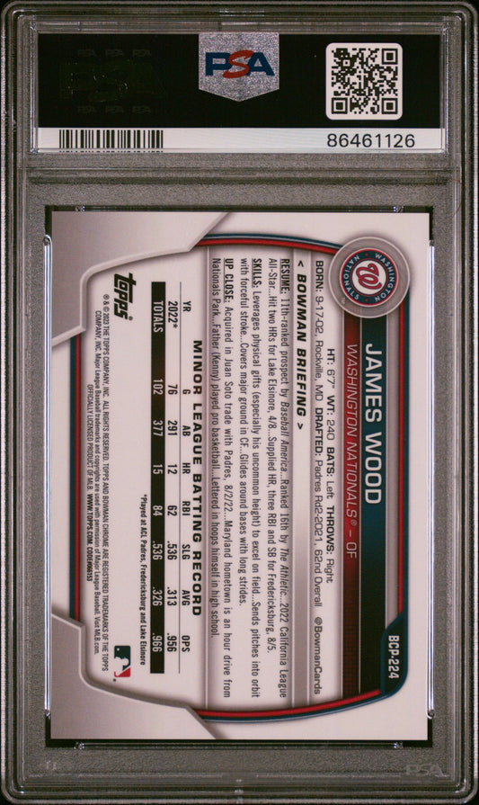 2023 Bowman Chrome Sapphire Prospects James Wood #224 Orange 40/75 PSA 10
