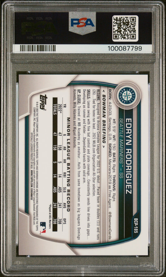 2023 Bowman Chrome Sapphire Edition Edryn Rodriguez #185 Purple /25 PSA 10