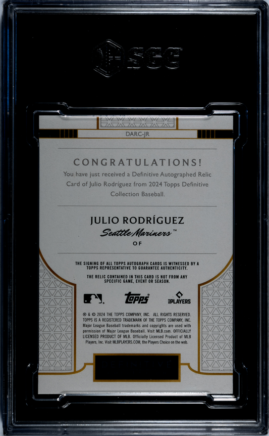 2024 Topps Definitive Julio Rodriguez #DARC-JR Auto Relic SGC 9 Auto 10