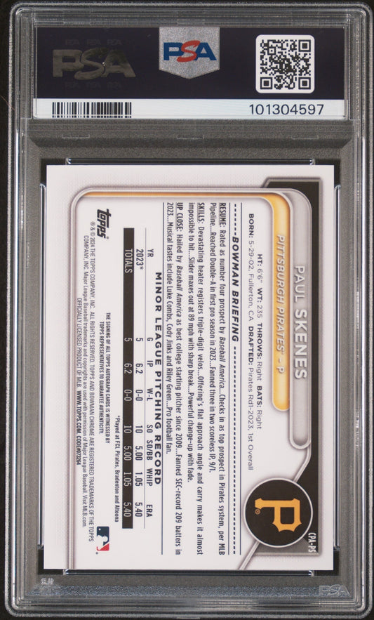 2024 Bowman Chrome Prospect Autographs Paul Skenes #CPAPS Green Ref 33/99 PSA 10