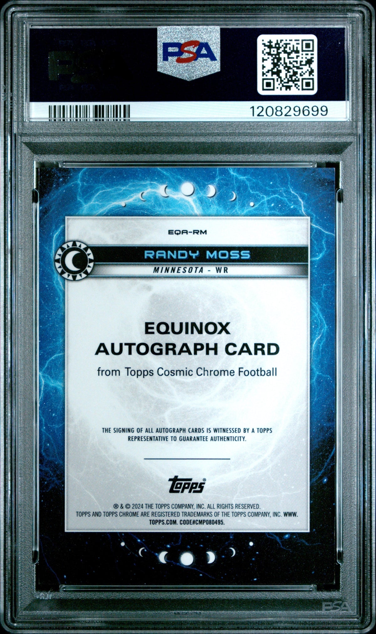 2024 Topps Cosmic Chrome Equinox Auto Randy Moss #RM Black Eclipse /10 PSA 10