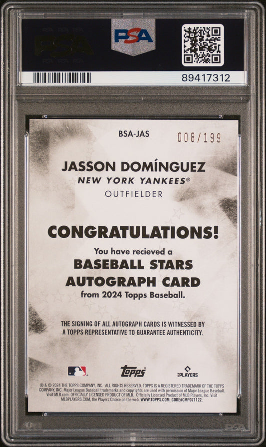 2024 Topps Baseball Stars Autographs Jasson Dominguez #BSAJAS Black PSA 10