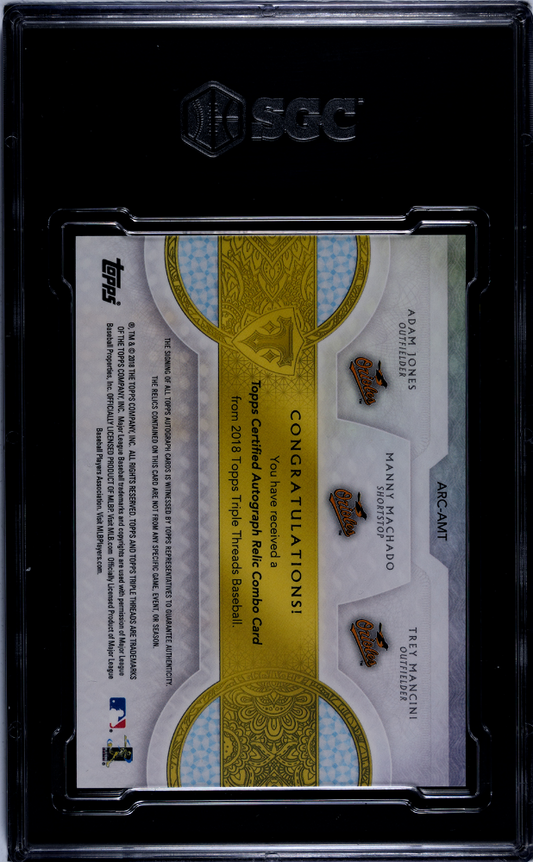 2018 Topps Triple Threads Machado Mancini Jones #ARC-AMT Combo SGC 10 Auto 10