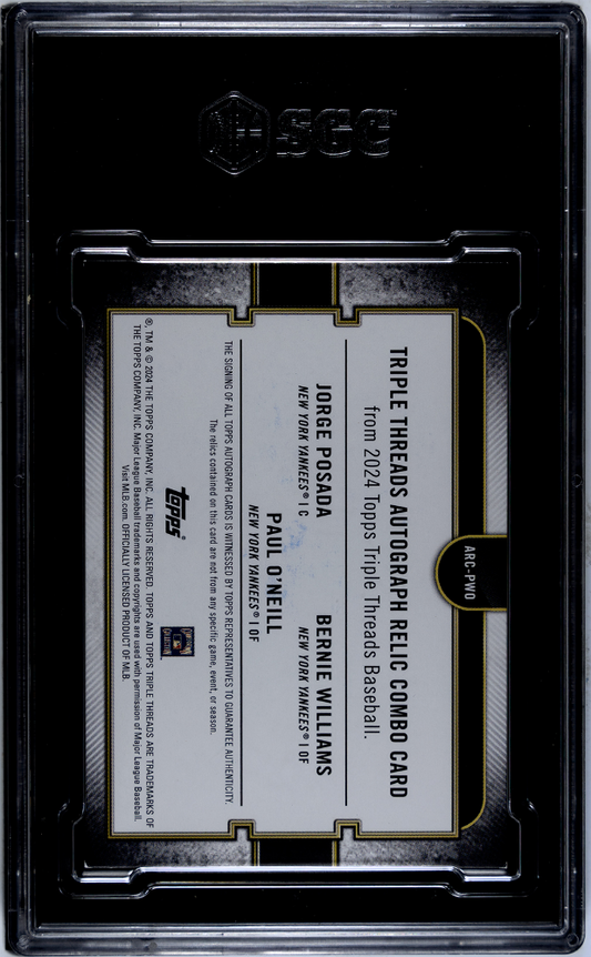 2024 Topps Triple Williams O'neill Posada Relic Combo Emerald SGC 8 Auto 10