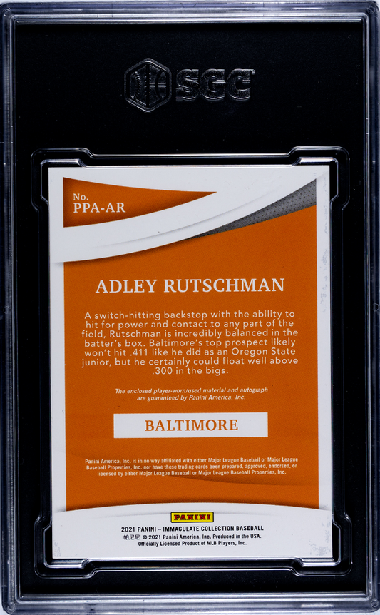 2021 Panini Immaculate Adley Rutschman #PPA-AR Patch Pink SGC 8.5 Auto 10