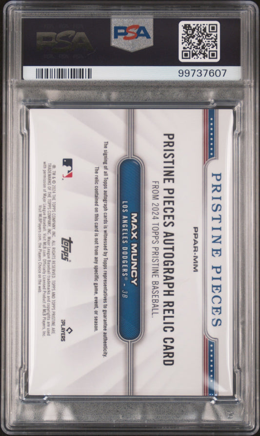 2024 Topps Pristine Pieces Auto Relics Max Muncy #MM RL Red Refractor 2/5 PSA 9