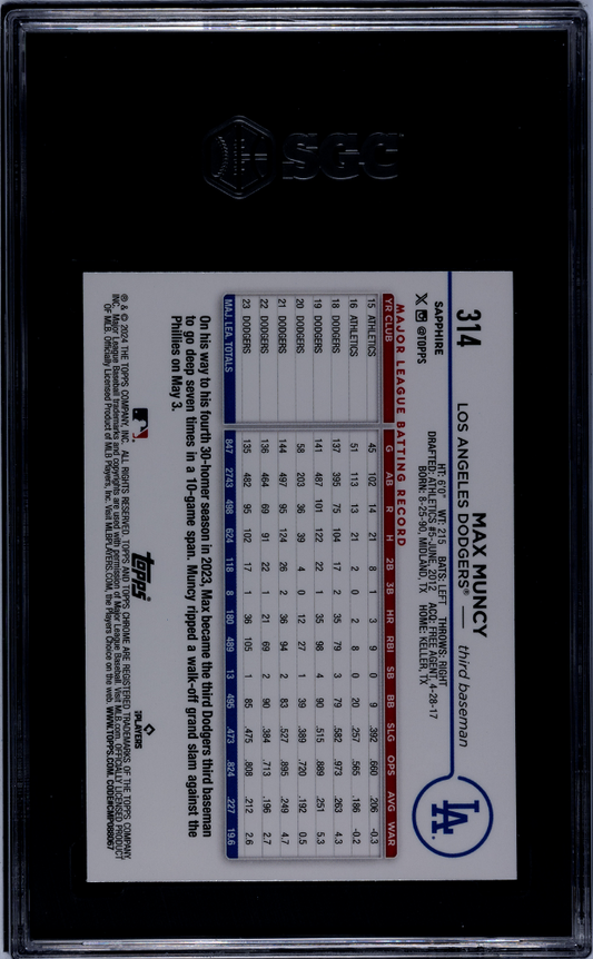 2024 Topps Chrome Sapphire Max Muncy #314 Orange SGC 10