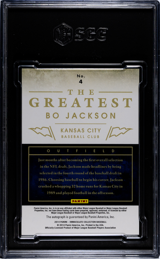 2014 Panini Immaculate Collection Bo Jackson #4 The Greatest Sigs. SGC 7 Auto 10