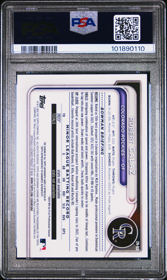 2024 Bowman Chrome Prospect Auto Robert Calaz #CPARCA Orange Ref /25 PSA 9
