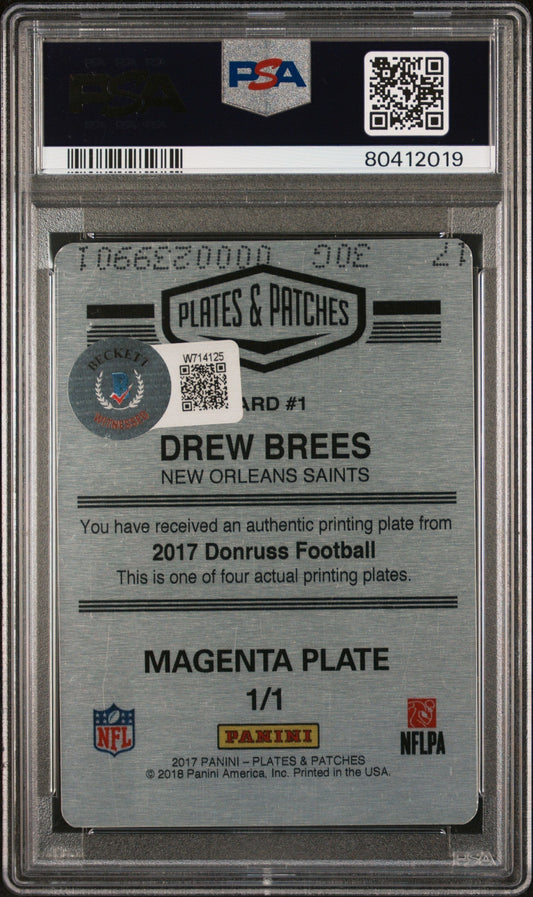 2017 Panini Plates & Patches Printing Plate Drew Brees Mag. PP 1/1 PSA A Auto 8
