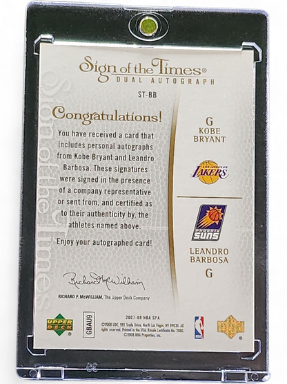 2008 Upper Deck SP Authentic Dual Auto Leandro Barbosa Kobe Bryant #ST-BB 01/10