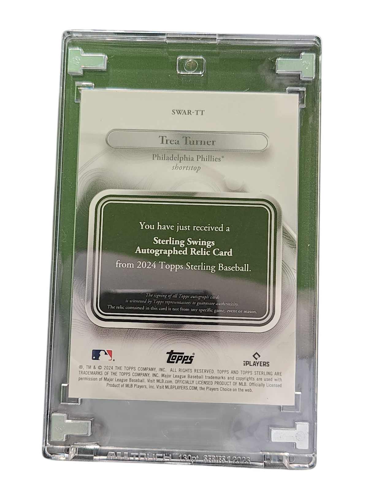 2024 Topps Sterling Trea Turner #SWAR-TT Gameused  /5 Sterling Auto Relic Card