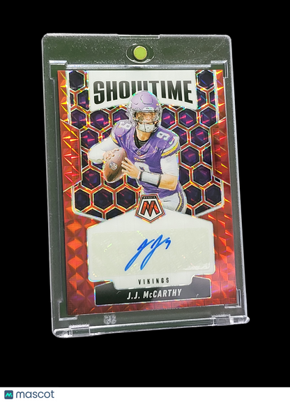 2025 Panini Mosaic Showtime J.J. McCarthy #SOS-JJM Red Prizm 097/199