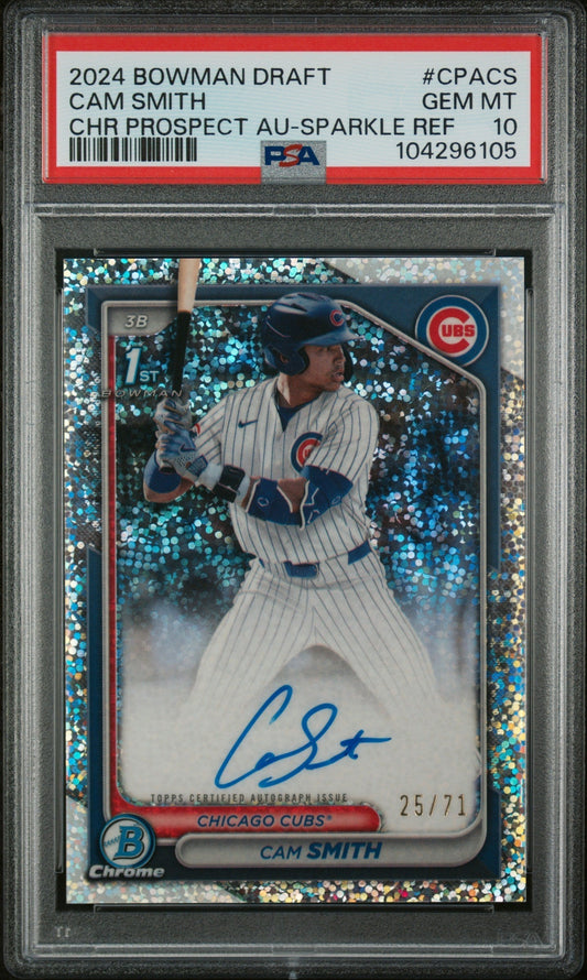 2024 Bowman Draft Sparkle Cam Smith #CPACS Auto /71 PSA 10