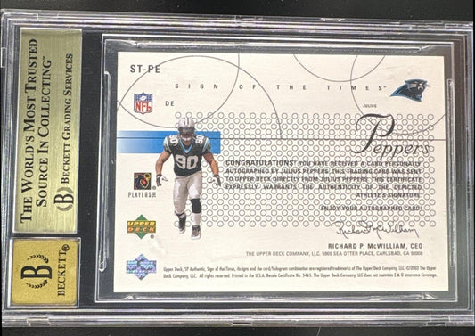 2002 SP Authentic Julius Peppers Rookie Sign of the Times Auto 10 BGS 9.5