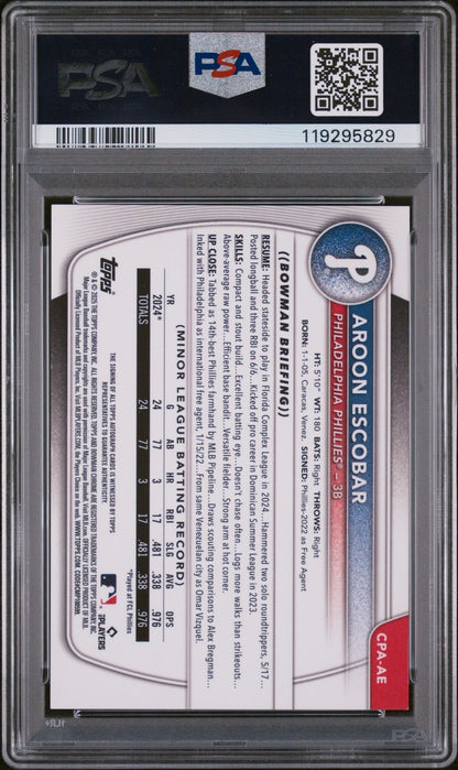 2025 Bowman Chrome Prospect Autographs Orange Wave Aroon Escobar #CPAAE /25 PSA 9