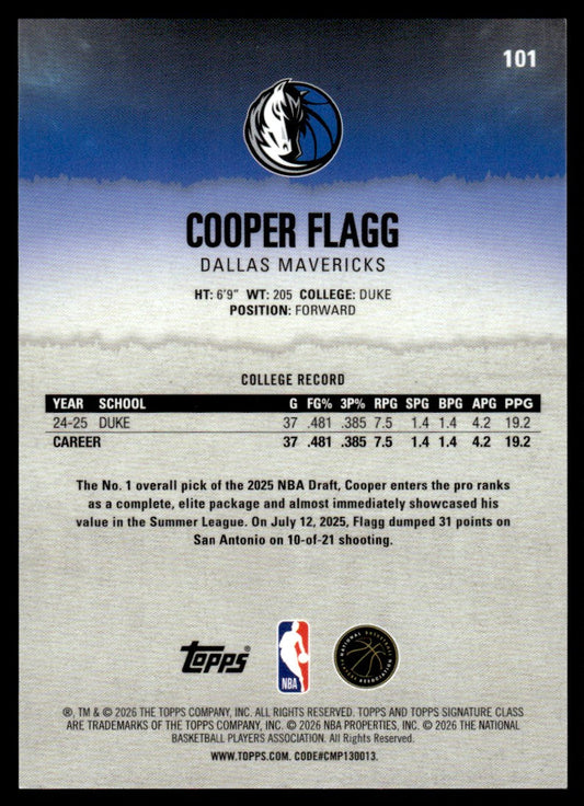 2026 Topps Signature Class #101 Cooper Flagg Rookie RC Gold Refractor /10