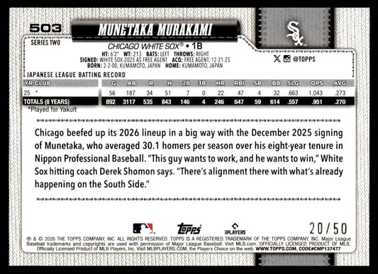 2026 Topps Series 2 #503 Munetaka Murakami Rookie RC True Gold Refractor /50