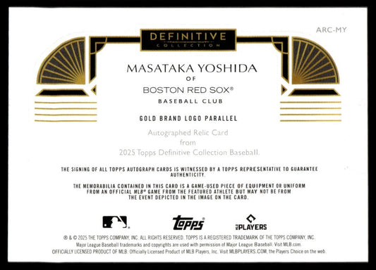 2025 Definitive Masataka Yoshida Game-Used Marathon Nike Swoosh Patch Auto 1/1