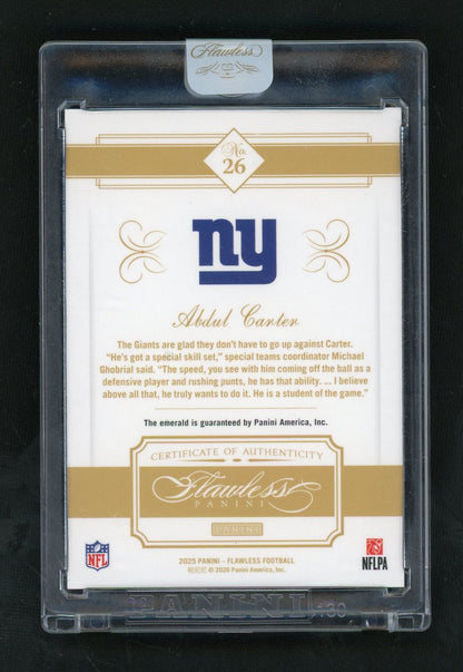 2025 Flawless #26 Abdul Carter Rookie RC Emerald Gem /5