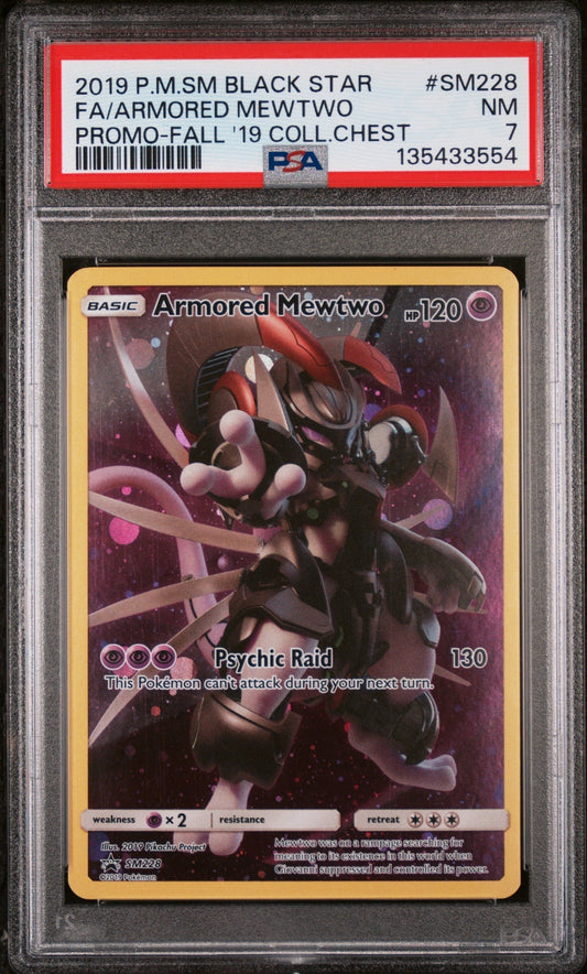2019 Pokemon Sun and Moon Black Star Promos Fall Collector Chest Armored Mewtwo #SM228 PSA 7