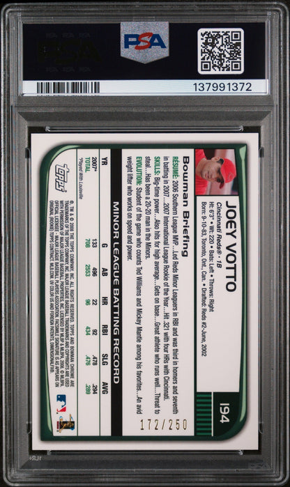 2008 Bowman Chrome Xfractor Joey Votto #194 /250 PSA 10