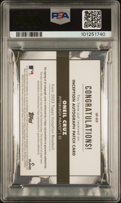 2023 Topps Inception Inception Autograph Patch Green Oneil Cruz #IAPOCR /99 PSA 9