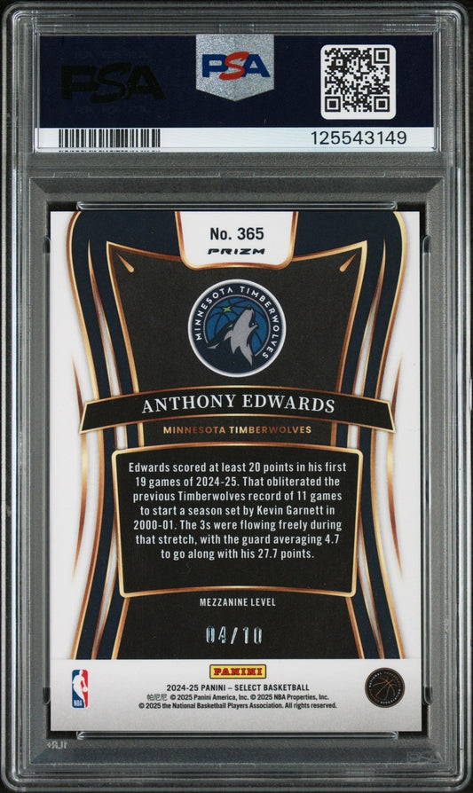 2024 Panini Select Gold Flash Anthony Edwards #365 /10 PSA 10