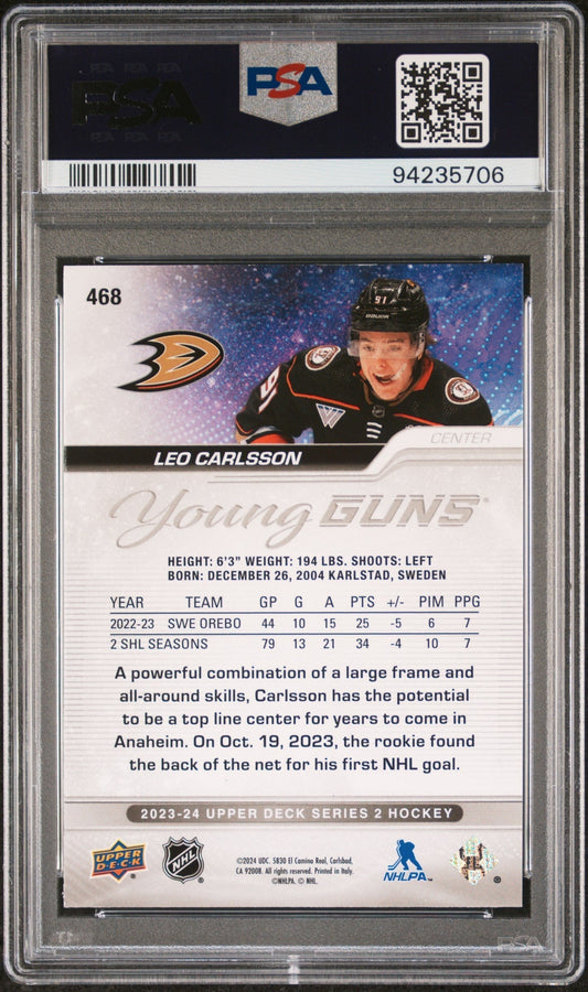 2023 Upper Deck Young Guns Outburst Silver Leo Carlsson #468 PSA 9