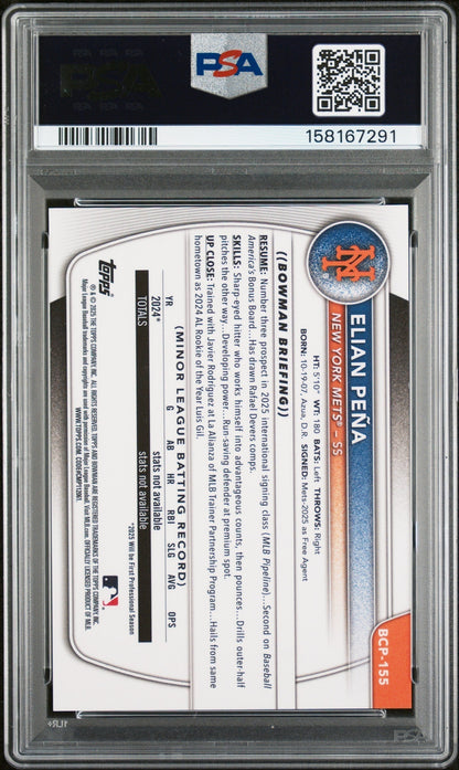 2025 Chrome Prospects Gold Refractors Elian Pena #BCP155 /50 PSA 9