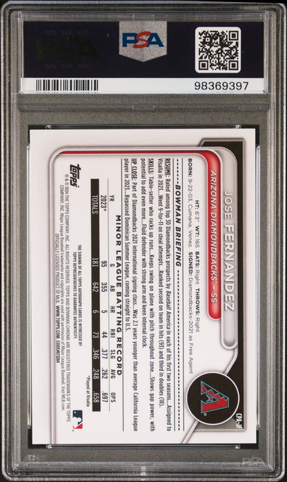 2024 Bowman Chrome Prospect Autograph Jose Fernandez #CPAJF PSA 10