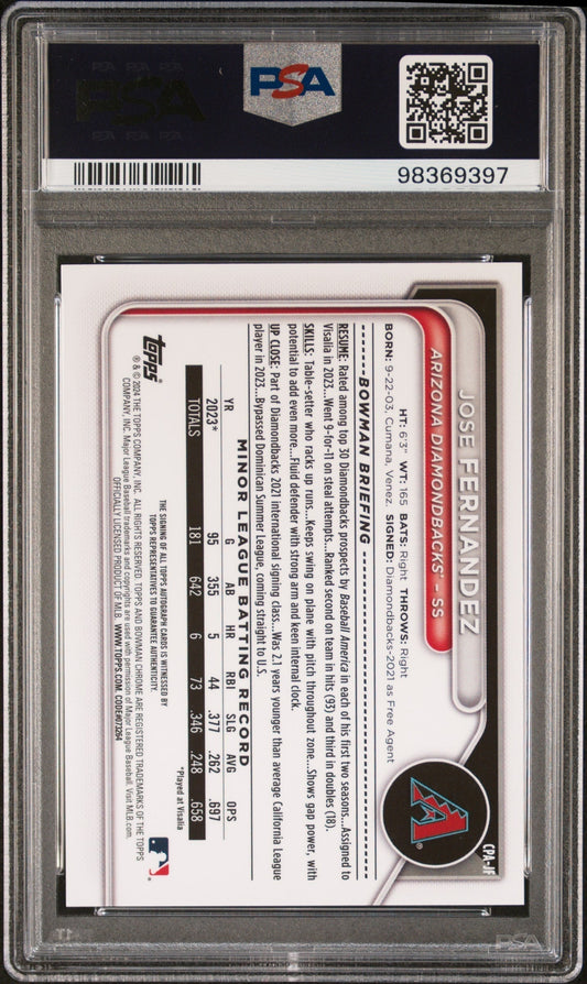 2024 Bowman Chrome Prospect Autograph Jose Fernandez #CPAJF PSA 10